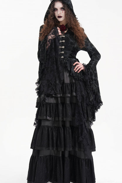 Hooded Ripped Jacket with Multi-Layer Lace Embroidery