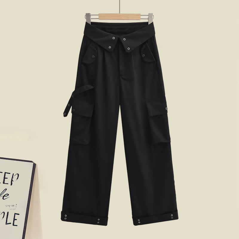 Cross Hoodie Top Crop Chic Pockets Cargo Tank Pants