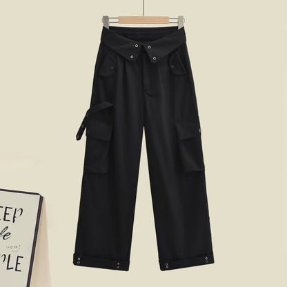 Cross Hoodie Top Crop Chic Pockets Cargo Tank Pants