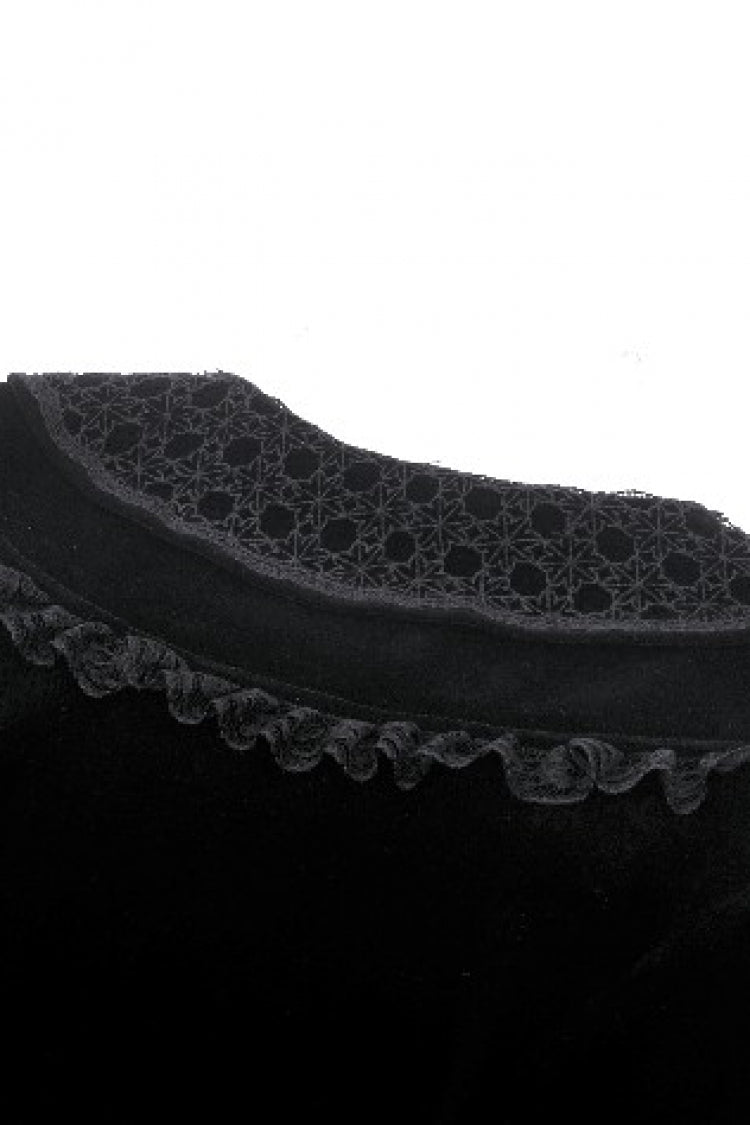 Obsidian Lace Velvet Mini Dress with Long Sleeves