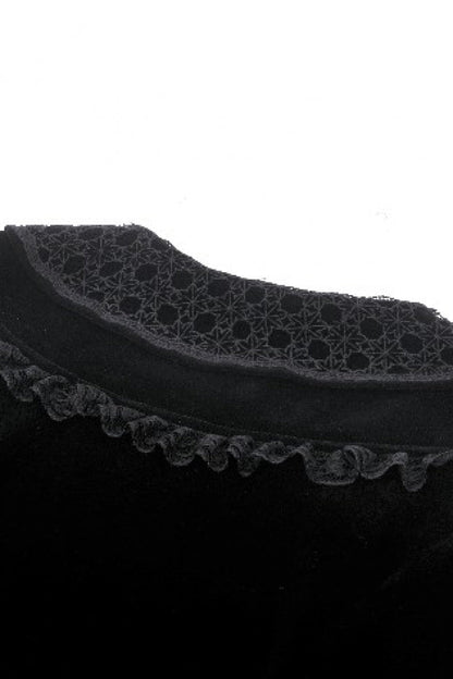 Obsidian Lace Velvet Mini Dress with Long Sleeves