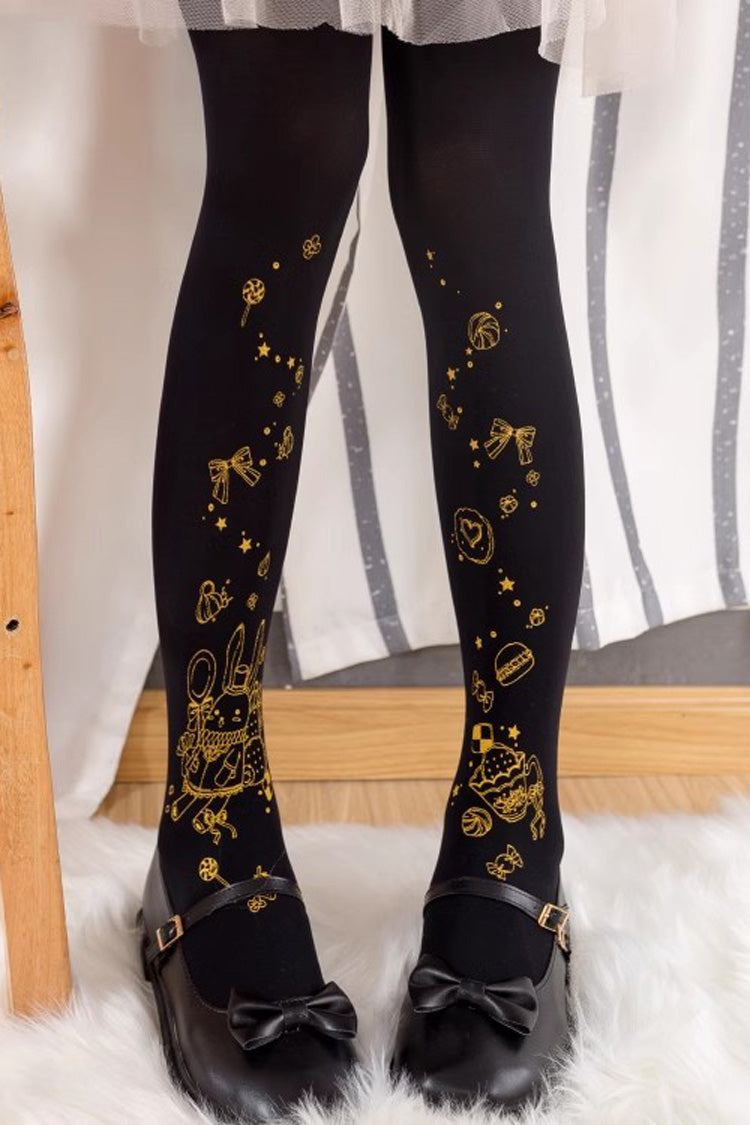 Sweet Lolita Sheer Tights with Metallic Foil Print in 13 Variants