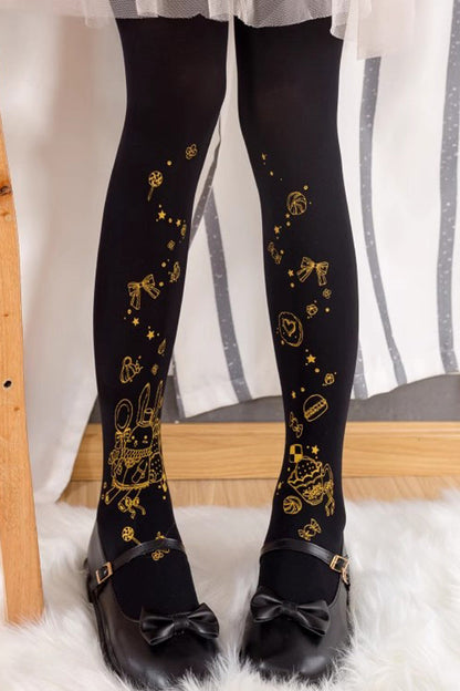 Sweet Lolita Sheer Tights with Metallic Foil Print in 13 Variants