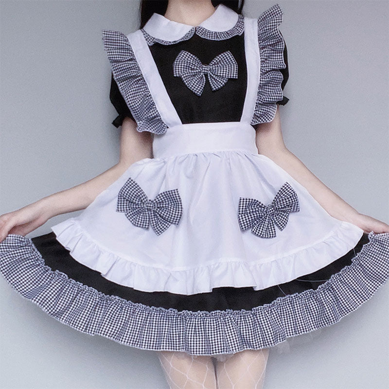 Robe de costume Lolita à volants et nœud papillon à carreaux Kawaii