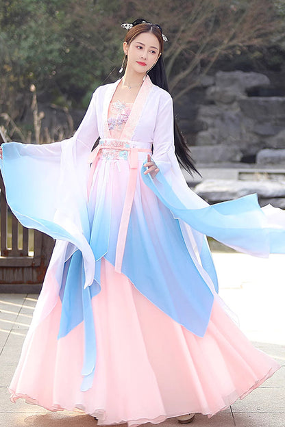 High-Waist Embroidered Hanfu Gown for Women