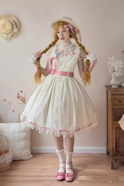 Sakura's Spring Resonance Sleeveless Ruffled Bow Sweet Lolita JSK Short in Yellow