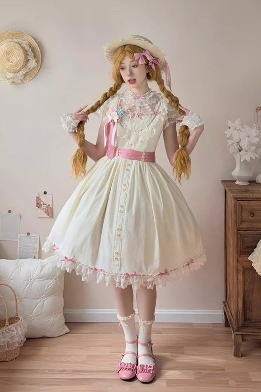Sakura's Spring Resonance Sleeveless Ruffled Bow Sweet Lolita JSK Short in Yellow
