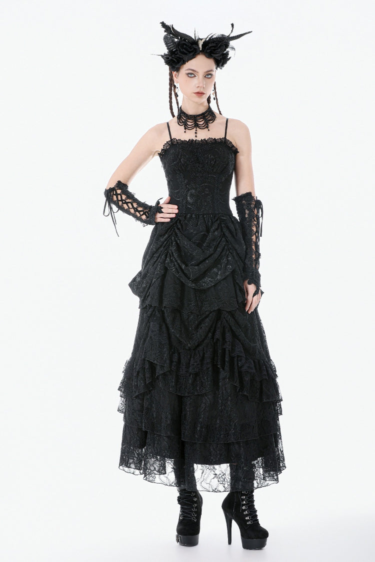 Embroidered Peplum Court Slip Dress in Gothic Style