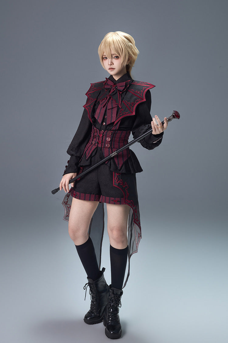 Demon Ritual Stand Collar Ouji Shorts Set with Embroidery - Noir