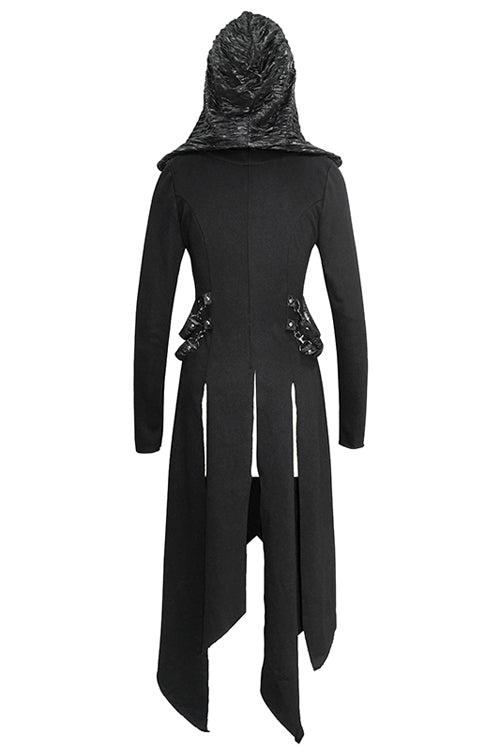 Women's Punk Slim Knitted Hooded Long Coat with Zip Front