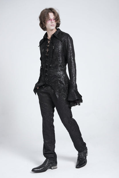 Men's Swallowtail Blouse with Lace-Up and Flared Sleeves