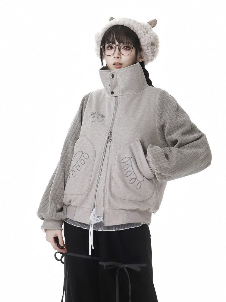 Grey High Neck Panda Tonal Coat