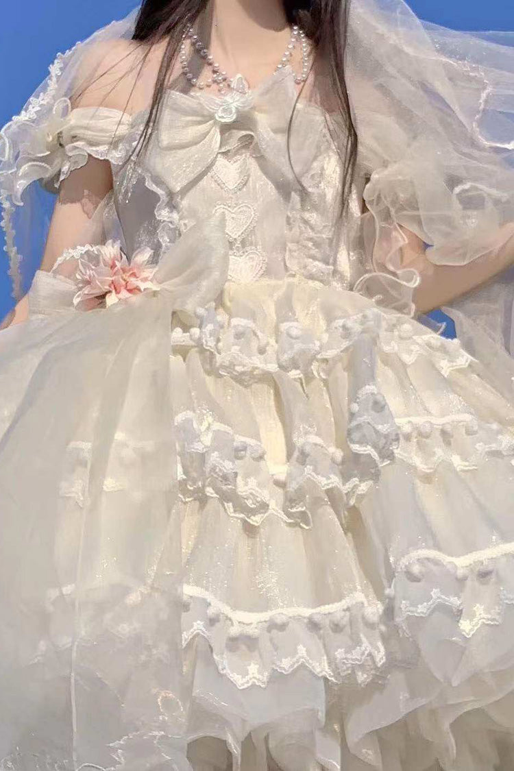 Ivory Ruffled Bow Pearl Decorated Lolita JSK Full Set