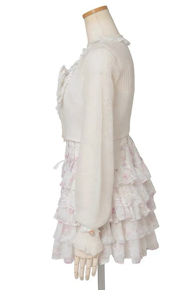 Multi-Layer Printed Ruffle Bow Sweet Dress Three Colors