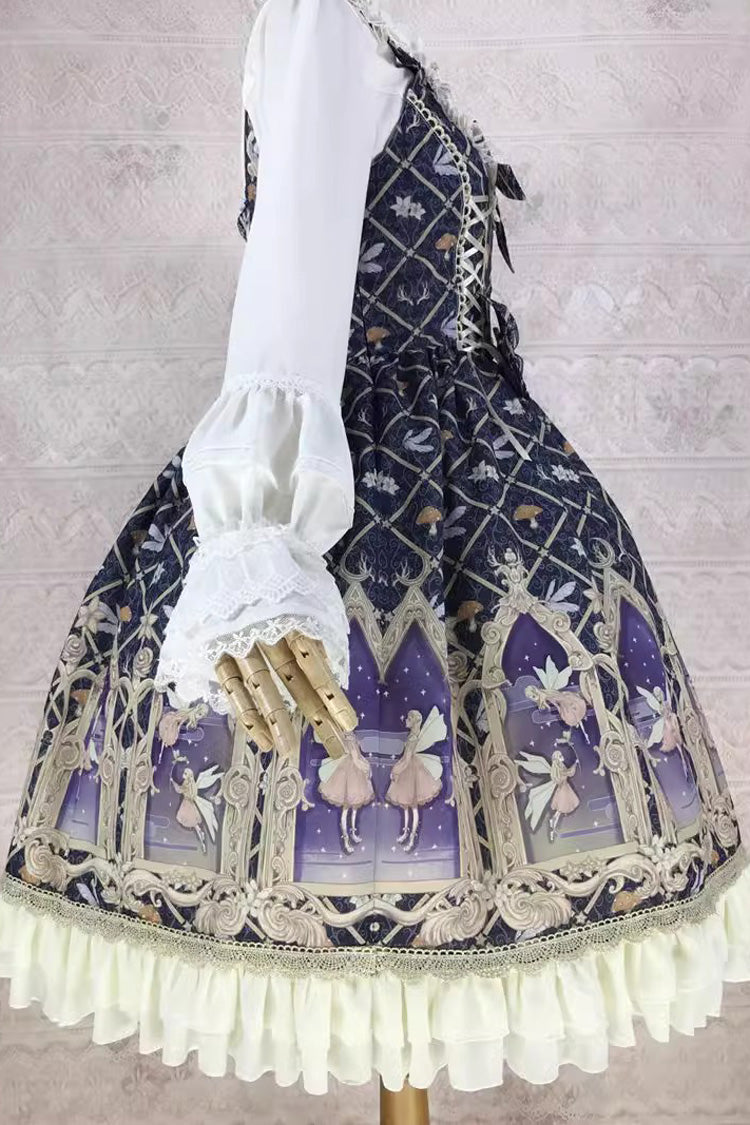 Dream Elf Print Ruffle Bowknot Jsk Dress - Sweet Lolita