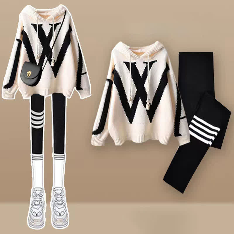 Casual Pants Hooded Soft Sweater Colorblock