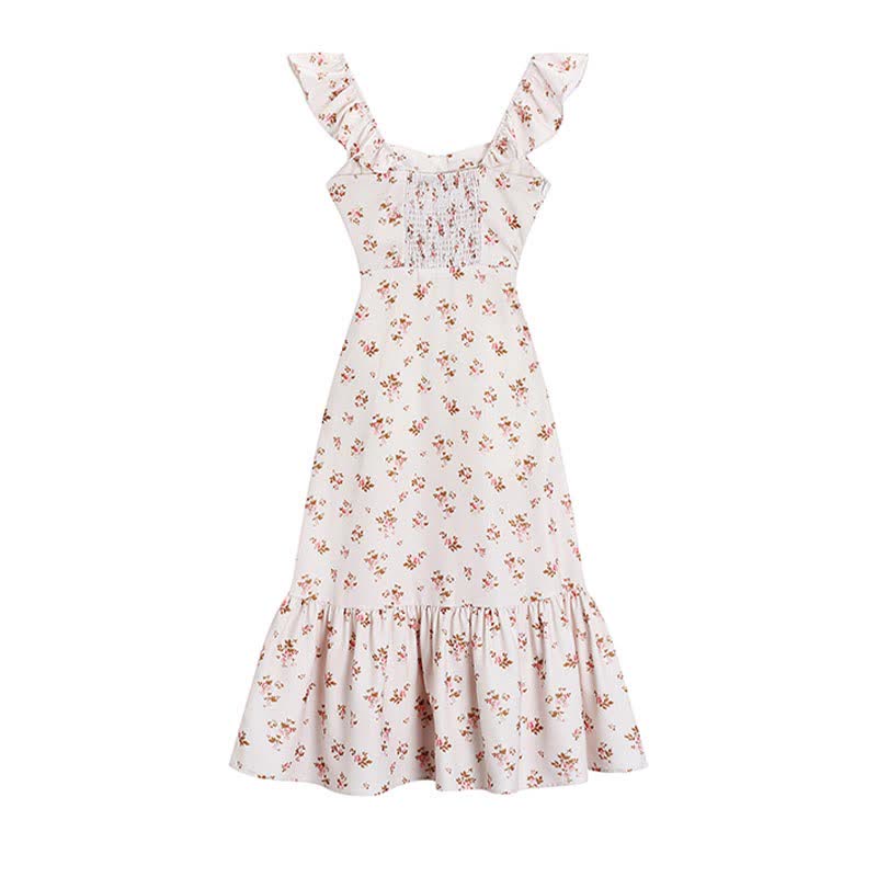 Ensemble robe nuisette fendue à imprimé floral et cardigan blanc