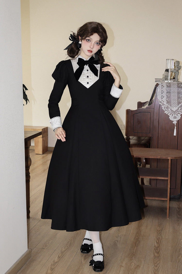 Stand Collar Bow-Trimmed Elegant Gothic OP Dress