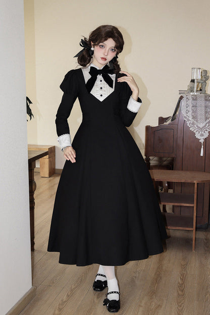 Stand Collar Bow-Trimmed Elegant Gothic OP Dress
