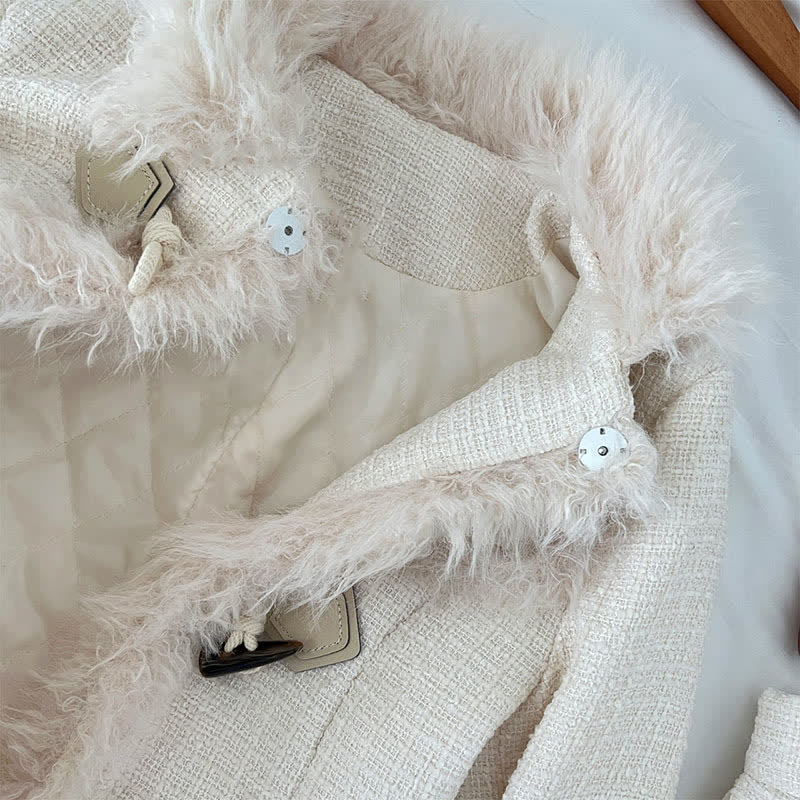 Set Mini Coat Fuzzy Pleated Skirt Elegant Lapel