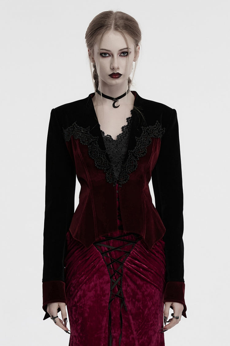 Floral Embroidery Lace-Up Gothic Jacket for Women