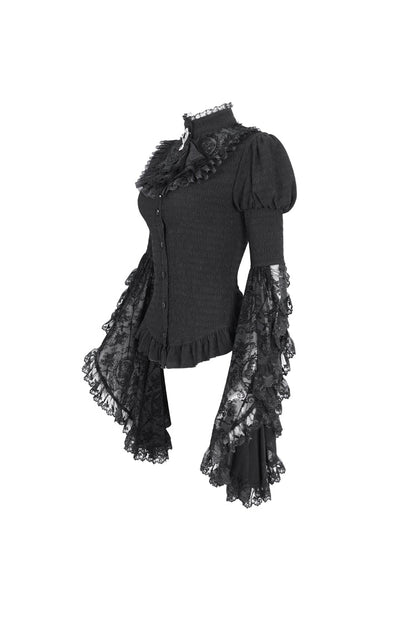 Women's Gothic Blouse with Trumpet Sleeves and Lace