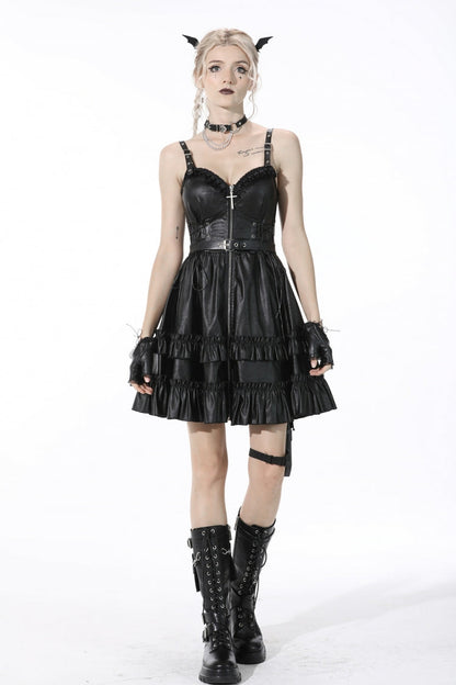 Layered Strap Gothic Dress with Buckles and Zippers