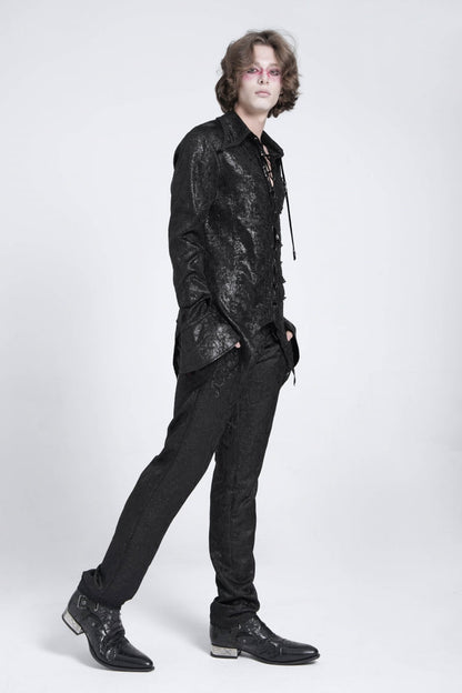 Men's Swallowtail Blouse with Lace-Up and Flared Sleeves
