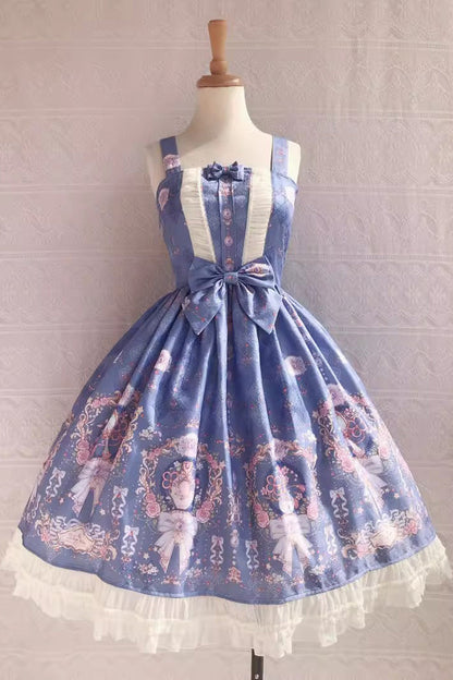 Small Delicate Print Ruffle Bowknot Jsk Dress - Sweet Lolita