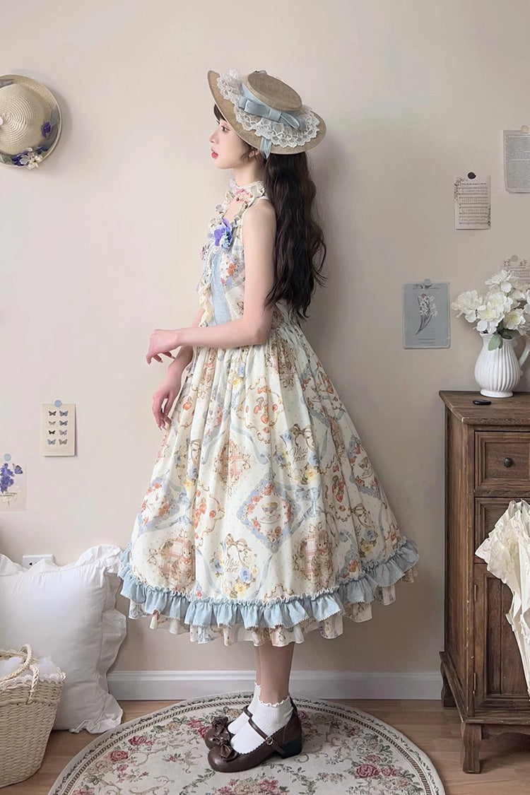 Cat Rose Tea Sleeveless Jumper Dress with Ruffle