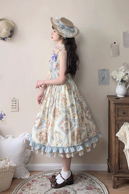 Cat Rose Tea Sleeveless Jumper Dress with Ruffle