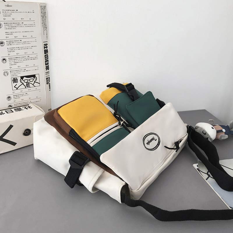 Sac à bandoulière en toile à imprimé lettre colorblock tendance