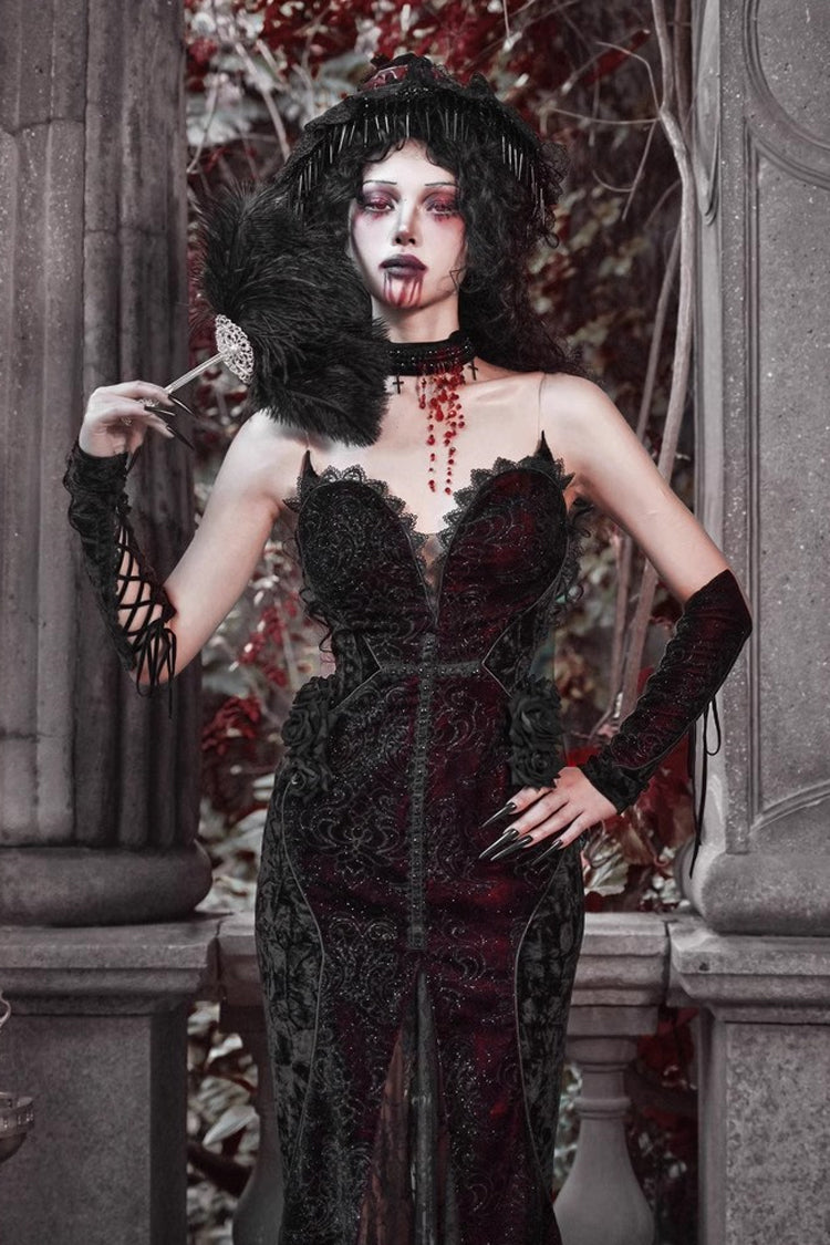 Scarlet Blood Peak Fishtail Lolita Dress with Embroidery - Noir