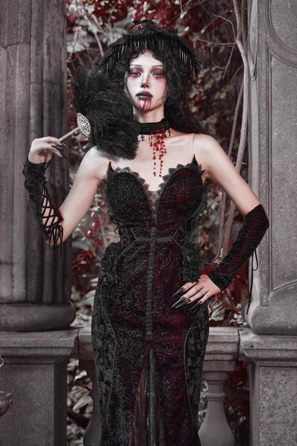 Scarlet Blood Peak Fishtail Lolita Dress with Embroidery - Noir