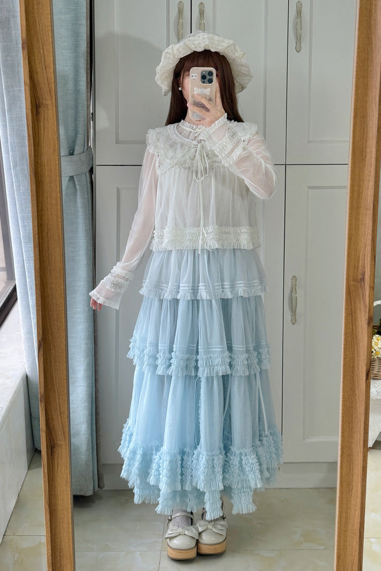 Sweet Stand Collar Long Sleeve Multi Layer Ruffle Color Block Lolita Tiered Dress 14 Colors