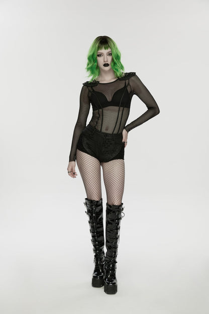 Punk Shorts with Irregular Cut-Outs and Eyelets