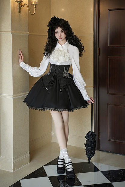 Embroidery Lace-Up Sleeveless Gothic Support Dress