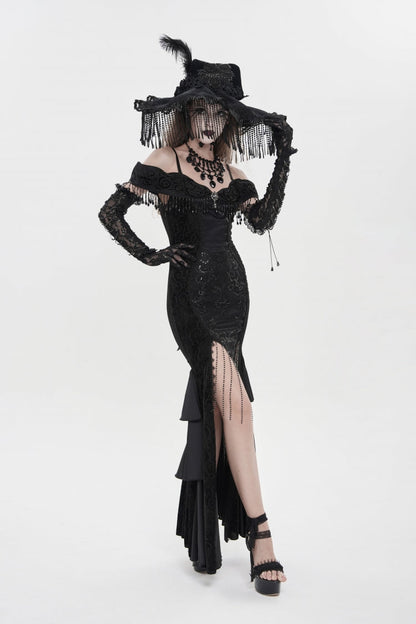 Off Shoulder Sleeveless Embroidered Lace Slim Gothic Strapless Dress