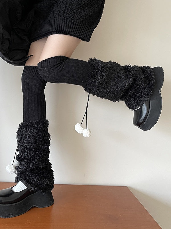 Y2K Knit Leg Warmers With Pompons