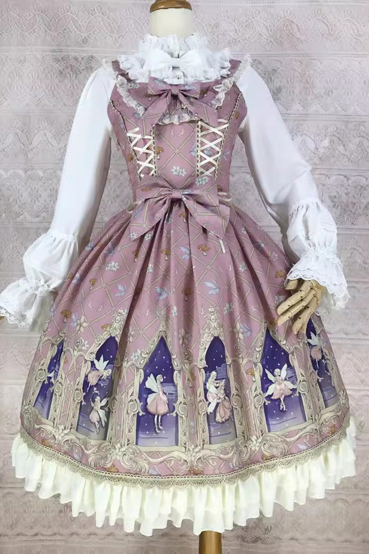 Dream Elf Print Ruffle Bowknot Jsk Dress - Sweet Lolita