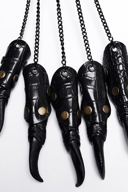 Dragon Claw Finger Steampunk Gloves in Stitched Black Faux Leather