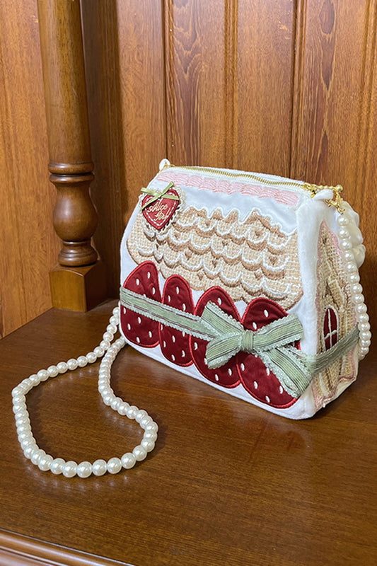 Mint Strawberry House Embroidered Ribbon Lolita Handbag