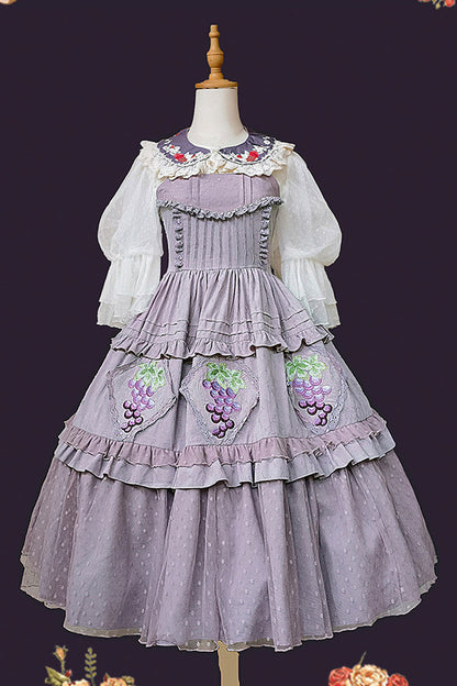 Purple Sleeveless Jacquard Ruffle Embroidery Sweet JSK Dress - Vineyard