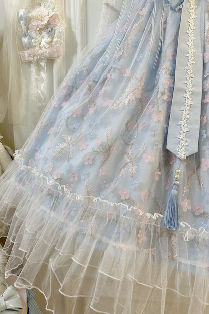 Sweet Sleeveless Ruffle Embroidery Bow Lace Chinese Style JSK Dress