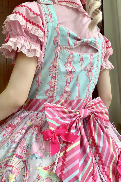 Candy-Park Print Ruffled Bowknot Strap Lolita Dress in Two Colors