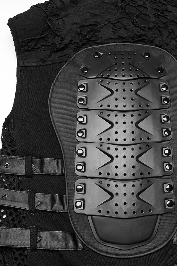 Men's Punk Vest with Rivet Buckles and Mesh Stitching