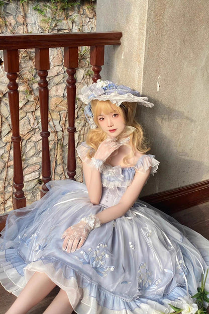 Multilayer Ruffled Embroidered Bow Sweet Princess Lolita JSK