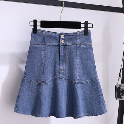 Skirt Stripe High Waist Denim Blue T-Shirt Knitted