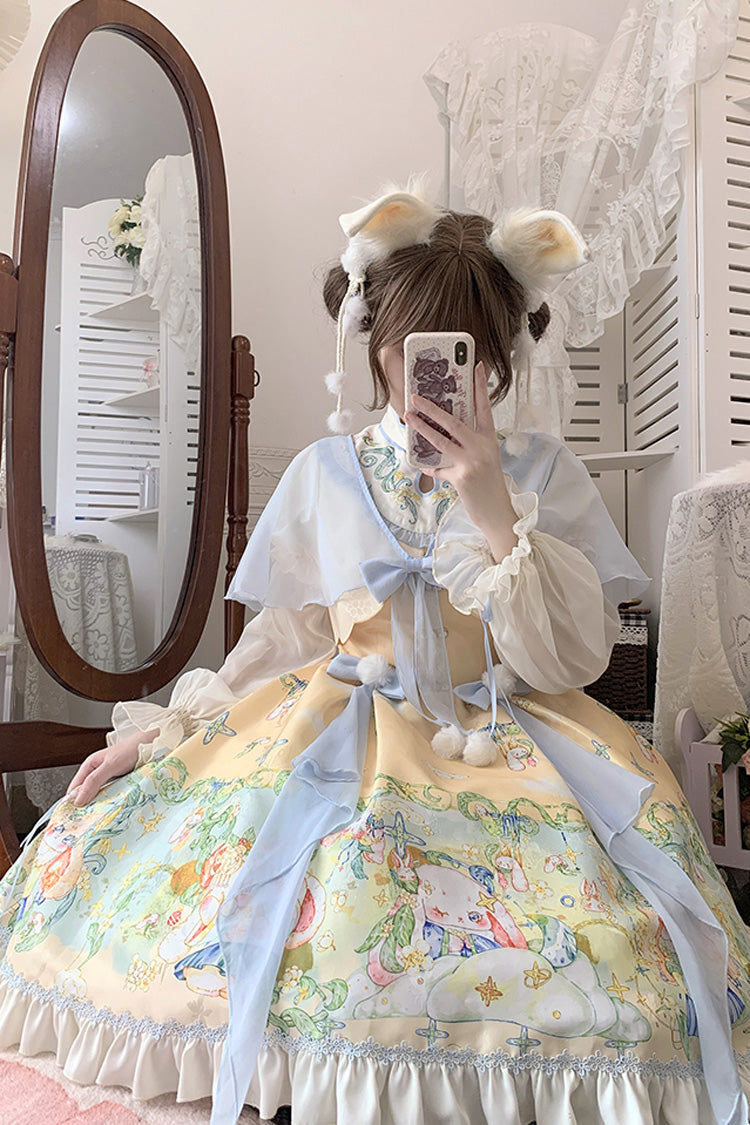 Fairy Rabbit Print Ruffle Chinese Princess Lolita Dress