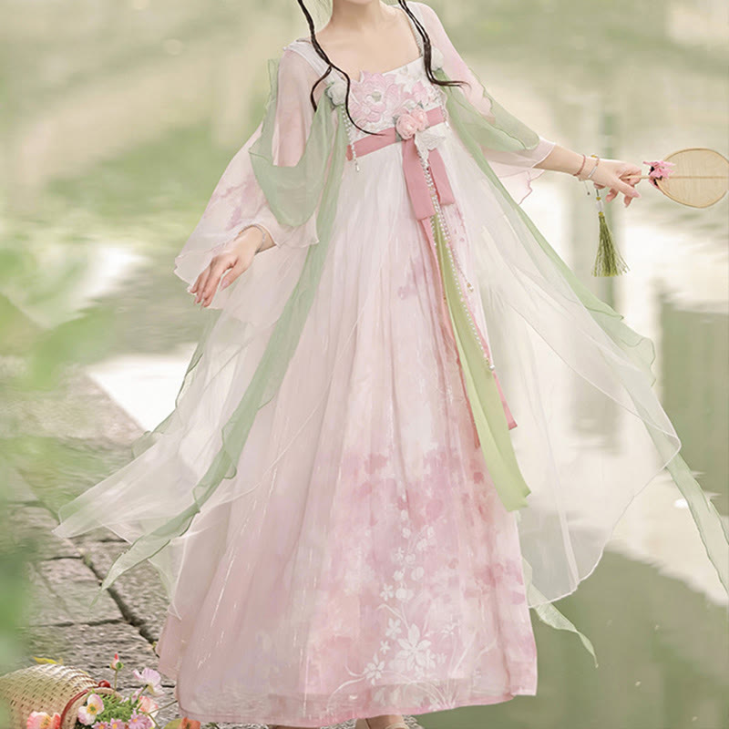 Costume Hanfu en maille florale